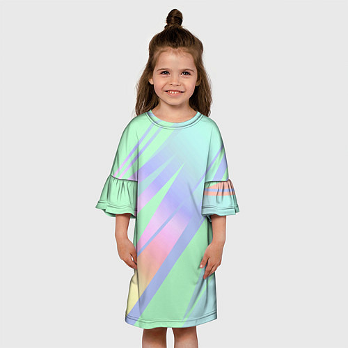 Детское платье Светлый зелёный мятный с полосами градиент / 3D-принт – фото 3
