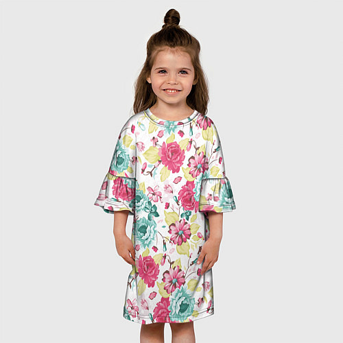 Детское платье Розы красные и бирюзовые / 3D-принт – фото 3