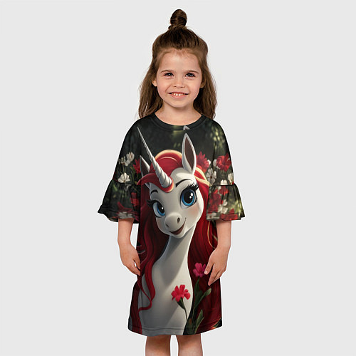 Детское платье Единорожка с рыжими волосами / 3D-принт – фото 3