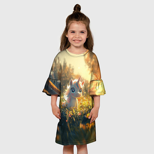Детское платье Белая маленькая единорожка / 3D-принт – фото 3