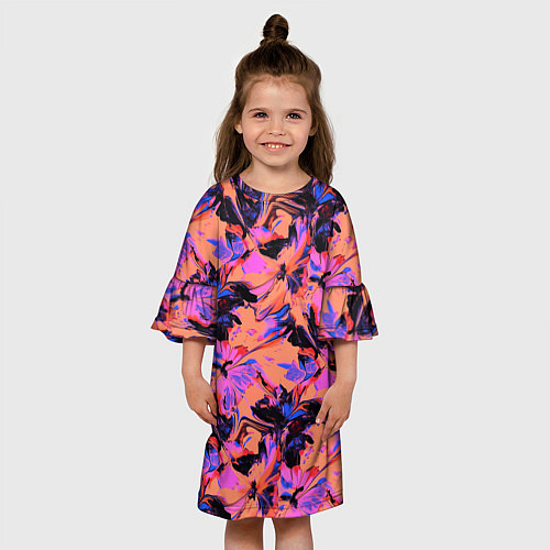 Детское платье Абстрактные цветы - текучая краска / 3D-принт – фото 3
