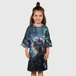 Платье клеш для девочки Девушка - единорог киберпанк, цвет: 3D-принт — фото 2