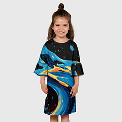 Платье клеш для девочки Синяя волна из красок, цвет: 3D-принт — фото 2