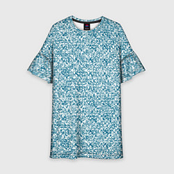 Платье клеш для девочки Бело-синий текстурный, цвет: 3D-принт