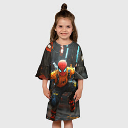 Платье клеш для девочки Человек паук бежит, цвет: 3D-принт — фото 2