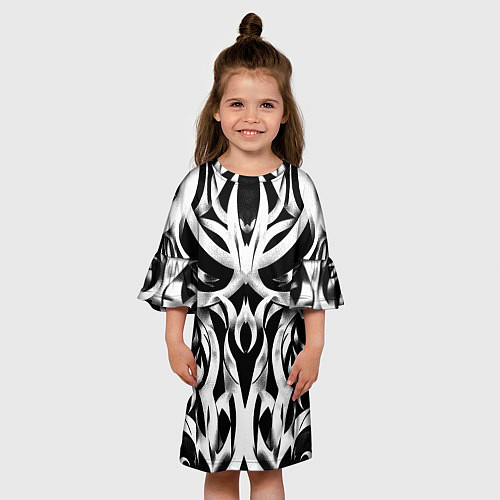 Детское платье Абстрактный узор - изогнутые формы трайбл татуиров / 3D-принт – фото 3