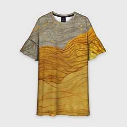 Платье клеш для девочки Золотые волны на сером текстура, цвет: 3D-принт