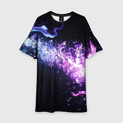 Платье клеш для девочки Фиолетово-синяя абстрактная волна, цвет: 3D-принт