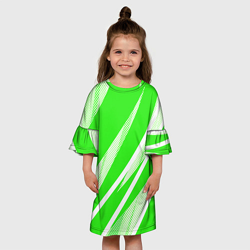 Детское платье Яблочный зелёный абстракция с полосами / 3D-принт – фото 3