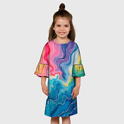 Платье клеш для девочки Абстрактные волны в мраморном стиле, цвет: 3D-принт — фото 2