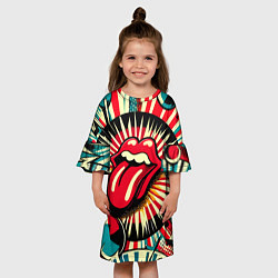Платье клеш для девочки Logo of the Rolling Stones - pop art, цвет: 3D-принт — фото 2