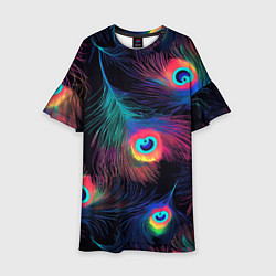 Платье клеш для девочки Павлиньи перья - разные оттенки, цвет: 3D-принт