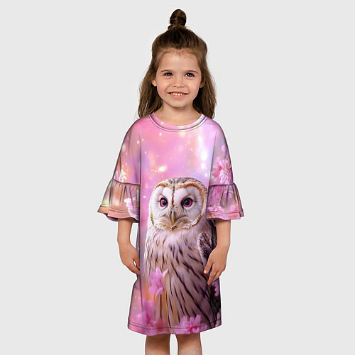 Детское платье Большая сова в розовых цветах / 3D-принт – фото 3