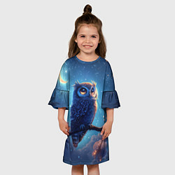 Платье клеш для девочки Сова на фоне ночного неба, цвет: 3D-принт — фото 2