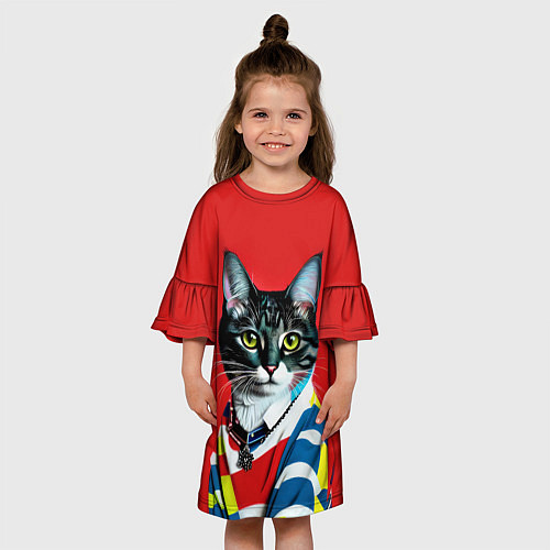 Детское платье Милая кисуля в модном пуловере - поп-арт / 3D-принт – фото 3