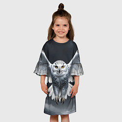Платье клеш для девочки Белая сова в полете, цвет: 3D-принт — фото 2