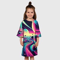 Платье клеш для девочки Неоновый разноцветный космос, цвет: 3D-принт — фото 2