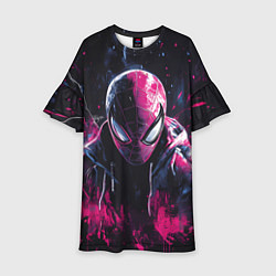 Платье клеш для девочки Человек-паук и розовая краска, цвет: 3D-принт