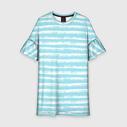 Платье клеш для девочки Бело-голубой полосатый паттерн, цвет: 3D-принт