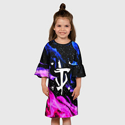 Платье клеш для девочки Doom flame neon, цвет: 3D-принт — фото 2