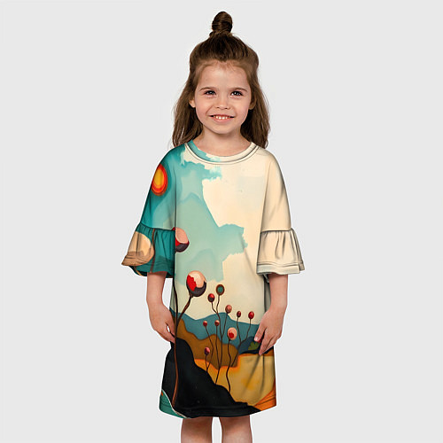 Детское платье Сюрреалистичный пейзаж с цветами / 3D-принт – фото 3
