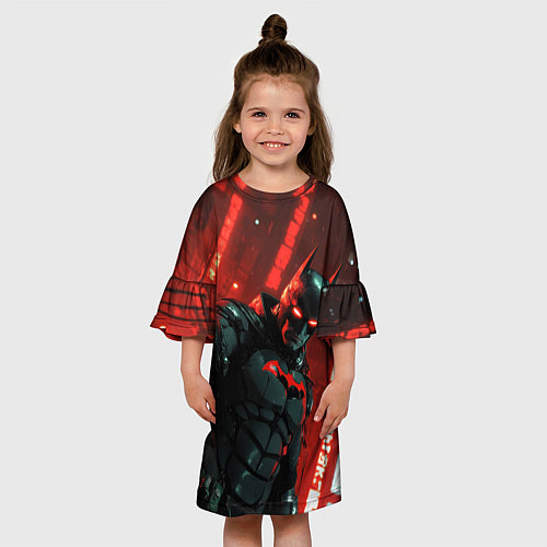 Детское платье Черный Бэтмен на фоне красного города / 3D-принт – фото 3