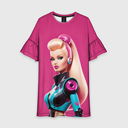 Платье клеш для девочки Кукла Барби - киберпанк, цвет: 3D-принт