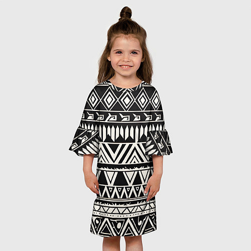 Детское платье Черно белый орнамент в этническом стиле / 3D-принт – фото 3