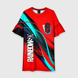 Платье клеш для девочки Rainbow six геометрия полосы, цвет: 3D-принт