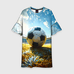 Платье клеш для девочки Футбольный мяч на стадионе, цвет: 3D-принт