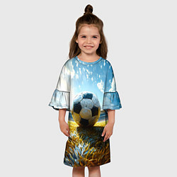 Платье клеш для девочки Футбольный мяч на стадионе, цвет: 3D-принт — фото 2