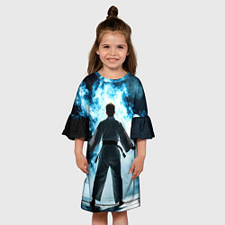 Платье клеш для девочки Айкидоист в дыму, цвет: 3D-принт — фото 2