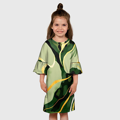 Детское платье Зеленый природный паттерн / 3D-принт – фото 3