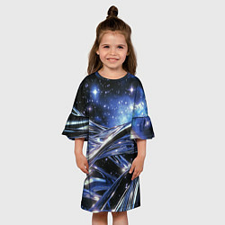 Платье клеш для девочки Закрученные линии и звезды - космическая абстракци, цвет: 3D-принт — фото 2