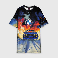 Платье клеш для девочки Синяя БМВ за огнем, цвет: 3D-принт