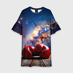 Платье клеш для девочки Боксерские перчатки в космосе, цвет: 3D-принт