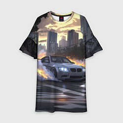 Платье клеш для девочки БМВ в вечернем городе, цвет: 3D-принт