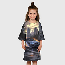 Платье клеш для девочки БМВ в вечернем городе, цвет: 3D-принт — фото 2