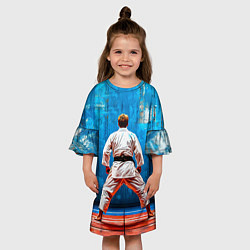 Платье клеш для девочки Дзюдоист на синем, цвет: 3D-принт — фото 2