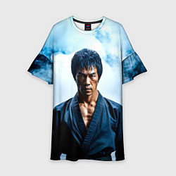 Платье клеш для девочки Брюс Ли в дыму, цвет: 3D-принт