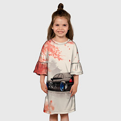 Платье клеш для девочки Черная БМВ и сакура, цвет: 3D-принт — фото 2