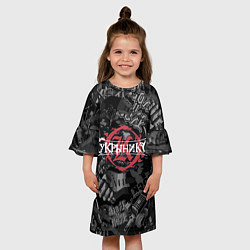 Платье клеш для девочки Кукрыниксы логотип на фоне гитар, цвет: 3D-принт — фото 2