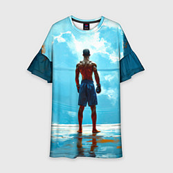 Платье клеш для девочки Кикбоксер в синем, цвет: 3D-принт