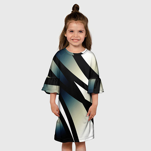 Детское платье Чёрно-белый с синим затемнением полосы / 3D-принт – фото 3