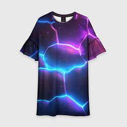 Платье клеш для девочки Синие и фиолетовые молнии в разломе, цвет: 3D-принт