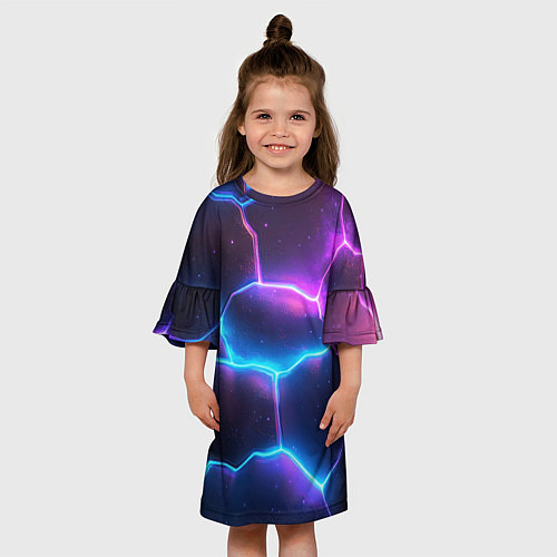 Детское платье Синие и фиолетовые молнии в разломе / 3D-принт – фото 3