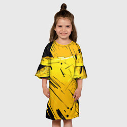 Платье клеш для девочки Желтая краска на черном фоне, цвет: 3D-принт — фото 2