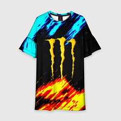 Платье клеш для девочки Monster energy текстура огненная, цвет: 3D-принт