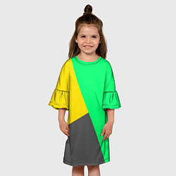 Платье клеш для девочки Жёлто-серо-зелёный трёхцветный, цвет: 3D-принт — фото 2