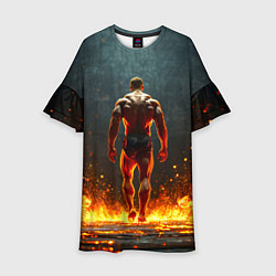 Платье клеш для девочки Бодибилдер в огне, цвет: 3D-принт